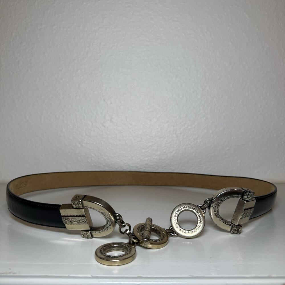 Vintage Genuine Leather & Silver Ring Brighton 1996 Women's Belt L 20603 36”